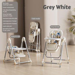 Baby High Chair 2 in 1 Rocking Chair Feeding Seat Foldable Movable Adjustable Height Double Tray for Infant Toddler