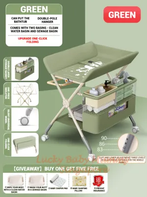 Baby Care Changing Table with Wheels / Multifunction Adjustable Height Diaper Changing Station