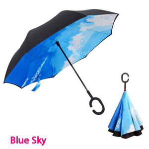 C Shape Handle Reverse Folding Inverted Umbrella Double Layer Windproof Big Size Standing Umbrella