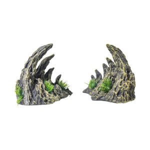 ER52858 2pcs/set Decorative Simulated Ravine Ornament Lifelike Rockery Dragon Bone Landscaping Stones Mountain View Hideout Caves Resin Rockery Stone Ornaments Aquarium