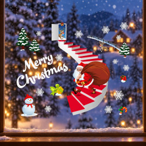 DECAL NOEL – Hít Tĩnh Điện Dán Kính Ông Già Noel vác túi quà chạy bật thang-HYC-101(50*70cm)