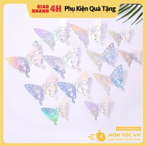 Set 12 Miếng Dán Tường Hình Bướm 3D Rỗng Màu Vàng/Bạc Trang Trí Phòng Khách/Đám Cưới