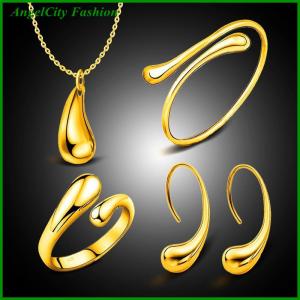 AngelCity Fashion Store 4Pcs Fashion Teardrop Jewelry Set For Women Simple Ring Necklace Bracelet Earrings Set For Banquet Wedding Jewelry