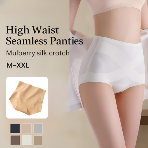 Ice Silk High Waisted Panties Anti-Bacterial Mulberry Silk Seamless Invisible Non-Marking Hip Lift ​​Underwear​​高腰無痕內褲
