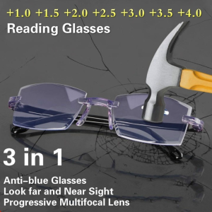 3 in 1 Reading Glasses Men Women Bifocal Far Near Anti Blue Light Magnification Eyewear Glasses