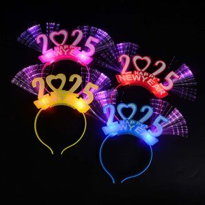 HUIHEYU Number Letter 2025 Happy New Year Headband Love Heart Shape LED Glow New Year Headdress Childrens Toys Optic Fiber Light Up LED Glow Hair Bands Masquerade Party
