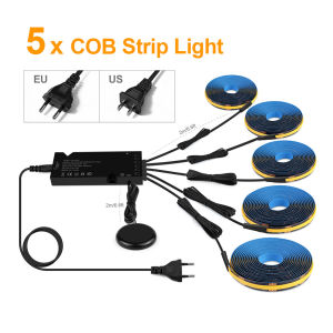 12V COB LED Under Cabinet Light Kit Flexible Strip Lighting Wood Penetration Touch Dimmer Switch High Brightness 320LEDs Wardrobe Display Shelf Lighting US EU Plug