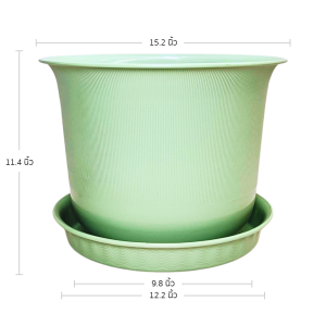 กระถางต้นไม้ เกรด A+++ หนาเหนียวแข็งแรง กระถางลายตรง กระถางถ้วยจีน ฟรี จานรอง