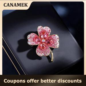 【 CANAMEK 】 Fashion Rhinestone Clover Brooches Women Clothing Coat Jewelry Party Accessories