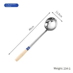 49cm/51cm Wooden Handle Extended Anti-Scald Ladle Universal for Home & Commercial Canteens Large Diameter Integrated Spoon