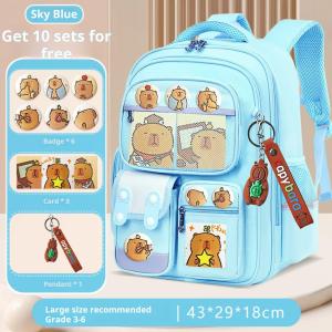 LAZANA Cartoon Capybara Backpack for Kids – Large Capacity School Bag with Chest Buckle Reflective Strips & Multi-Pocket Storage #B574