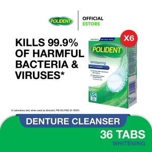 [2 x 3 Pack] POLIDENT Whitening Daily Denture Cleanser Remove Tough Stains For Dentures Whitening - 36s