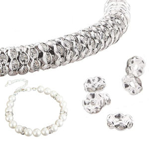 100Pcs Wave Side Metal Silver Spacer Beads 6mm DIY Accessories Crystal Rhinestone Charms Bracelet Earrings Necklace Jewelry Making Accessories