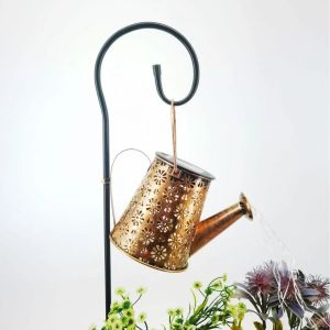 Solar-powered outdoor courtyard decorative villa garden landscape iron waterproof hollow-out shower copper coin kettle lamp