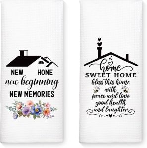 2PCS New Home Beginning Memories Kitchen Towels Set Bless This Home With Peace and Love Housewarming Gifts for Neighbor Friend Mom Sister BFF