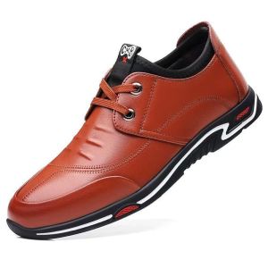 [Free Shipping] MenS Leather Shoes Korean Style Soft Leather Business Casual Black With Hidden Heel For Added Height Suitable For Formal Occasions Weddings And Work