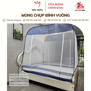Màn Chụp Mùng Chụp Đỉnh Vuông Cao Cấp Mộc Miên - Kích Thước 22mx2m ( Xanh Xám 3 Đường Kẻ )
