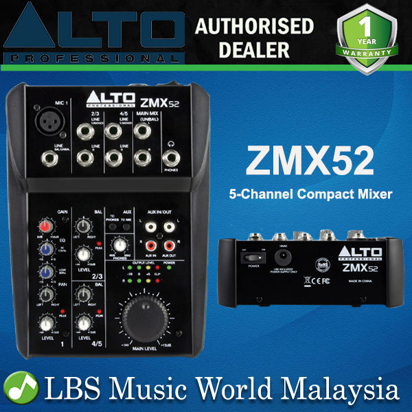 Alto Professional ZMX52 5 Channel Compact Mixer with Audio Mixing Desk