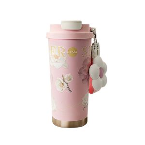 GUDAN ป้องกันการรั่วซึม แก้วกาแฟเก็บความร้อน นержักรสี 500มล. ถ้วยเก็บความร้อน แบบพกพา ลายดอกไม้ ถ้วยเทอร์โมสำหรับเดินทาง ใช้รถยนต์