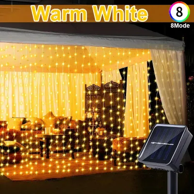 3M Solar Curtain Light 100/200/300 LEDS Outdoor Waterproof 8 Modes Lighting Fairy Lights Christmas Wedding Party Garden Festival Decoration Light Christmas Light for CurtainWallStairsRoofWindow