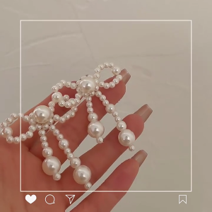 Trendy Bowknot Ear Pendant with Imitation Pearls Stylish Bowknot Earrings Adornment Eye Catching Drop Ear Studs Ornament