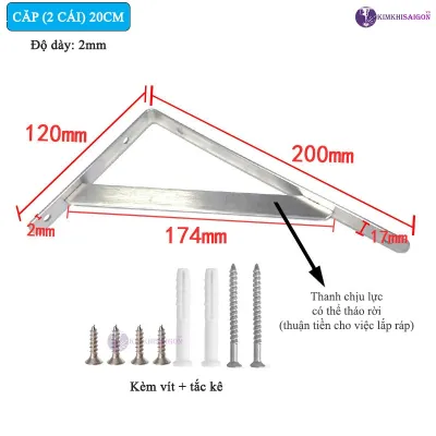 Cặp Ke Vuông Inox Giá Đỡ Chịu Lực Cho Kệ Gắn Tường Kèm Vít Và Tắc Kê PGT-03