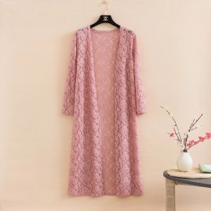 Spring and Summer New Lace Cardigan with Long Sleeves Long Slim and Elegant Sun Protection Clothing All-match Thin Coat Women