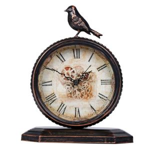 Vintage Style Clocks Cabinet Desktop Clocks American Country Style Iron Art Silent Table Clock Fashionable Personality European Desktop Clock Bedside Table Bird Clock Desk Alarm Clock