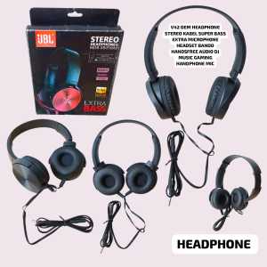V42 OEM HEADPHONE STEREO KABEL SUPER BASS EXTRA MICROPHONE HEADSET BANDO HANDSFREE AUDIO DJ MUSIK MU