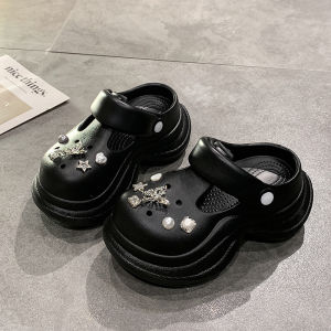 [Free Shipping] Sweet And Cool Rhinestone Platform Clogs For Women Summer New Style Versatile Non-Slip Two-Way Wear Closed-Toe Sandals