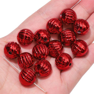 5pcs 14mm Metallic Acrylic Beads Pumpkin Shape Round Loose Spacer Beads for DIY Handmade Bracelet Necklace Keychain Jewelry Christmas Craft Making