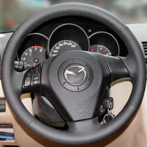 Steering Wheel Cover For Mazda 5 Mazda 3 Mazda 6 2003-2009 DIY Hand-Stitched Black Artificial Leather Auto Steering-Wheel Cover