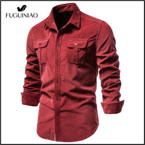 FUGUINIAO Fashion Men Casual Shirts Slim Fit High Quality 100% Cotton Long Sleeve Shirt
