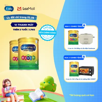 [TỪ 25-29/08 MUA LÀ CÓ QUÀ] Bộ 2 lon sữa bột Enfagrow A+ Neuropro 4 với DHA giúp phát triển não bộ cho trẻ từ 2-6 tuổi - 1.7kg/lon
