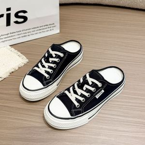Womens casual closed-toe canvas shoes thick sole slip-on backless