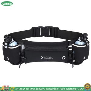 [VODU] Multiple Pockets Water Bottle Holder with Reflective Strip Running Pouch Belt with Bottles Exercise Waist Pouch Adjustable Strap for Running Hiking Climbing