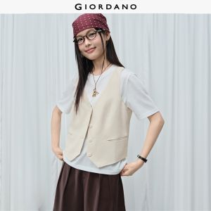 Giordano Beau Monde Women Linen-blend v-neck vest Free Shipping 13376220