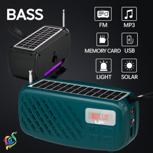 LP-V74 Solar Rechargeable FM MP3 Radio Portable USB Speaker with LED Light & Memory Card Slot