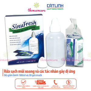 Bình rửa mũi Sinufresh Cát Linh tặng 30 gói muối rửa sạch mũi xoang bình 180ml giảm đau họng vệ sinh răng miệng hết chảy nước mũi ngạt mũi do cảm cúm dị ứng mùi xoang giúp hết khô mũi vào thời tiết hanh khô mũi chảy máu cam dùng vệ sinh mũi