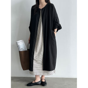 2026 Early Fall Women Lightweight Oversized Mid-Length Crew Neck Windbreaker Coat