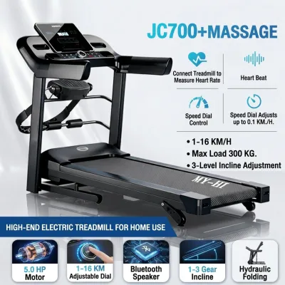 MY-HI Electric Treadmill 5 HP Multi-Function Treadmill Indoor Workout Foldable Treadmill Bluetooth Speaker Portable 16KM/H for Home Gym Running