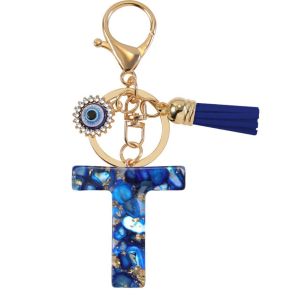 【Local Seller】Blue Evil Eye Resin Letter Keychain Rectangular Alphabet Initial Charm Fashion Accessory with Lobster Clas
