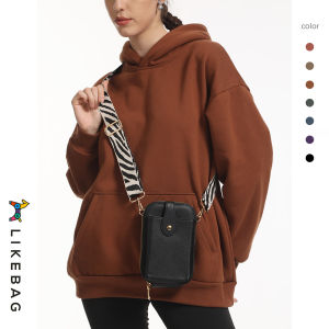 LIKEBAG กระเป๋าสะพายคาดลำตัวมีซิปหลายชั้นกระเป๋าหนัง PU สุภาพสตรีเรียบง่ายน้ำหนักเบามีหลายชั้นกระเป๋าโทรศัพท์กระเป๋าคาดกระเป๋าลำลองขนาดเล็กแบบสายรัดสไตล์ชนเผ่า