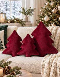 XX Elegant Christmas Tree Velvet Cushion Covers - Festive Holiday Decorative Pillows for Home & Car