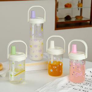 Cute Plastic Straw Water Bottle With Lid Large Capacity Leak Proof Coffee Juice Cups Boba Pearl Milk Tea Drinks Water Cup2026