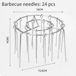 Stainless Steel Air Fryer Grill Rack Barbecue Skewer Holder Vertical Grill Rack with 24 Sticks