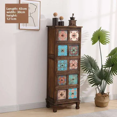 Storage Cabinet American-Style Vintage Solid Wood Storage Cabinet Drawer-Style Storage Cabinet For The Living Room Painted Chest Of Drawers Wooden Storage Cabinet For The Bedroom Balcony Cabinet