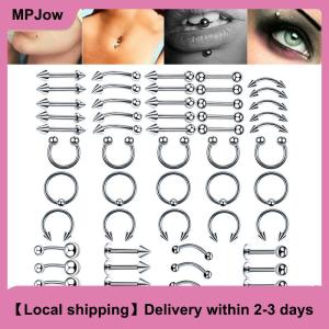 【Local shipping】 60Pcs Steel Mixed Nose Lip Eyebrow Tongue Belly Bar Ring Body Jewelry