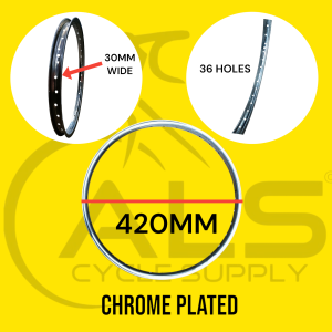 ARAVA RIM 140x16 / 250x16 ~ RIM 20 ~ 36H HARD CHROME PLATED HEAVY DUTY 10 GAUGE FOR BICYCLE/PEDICAB