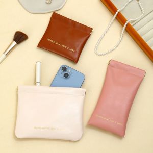 G5Q1 Korean Style Mini Self-closing Coin Purse Spring Bag Letter PU Leather Makeup Lipstick Bag Portable Change Storage Bag Small Sunglasses Bag Holder Female/Male